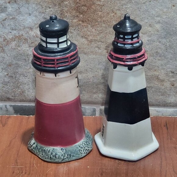 Sakura Lighthouse Salt Pepper Shaker Set By The Sea Hand Painted - Picture 4 of 10